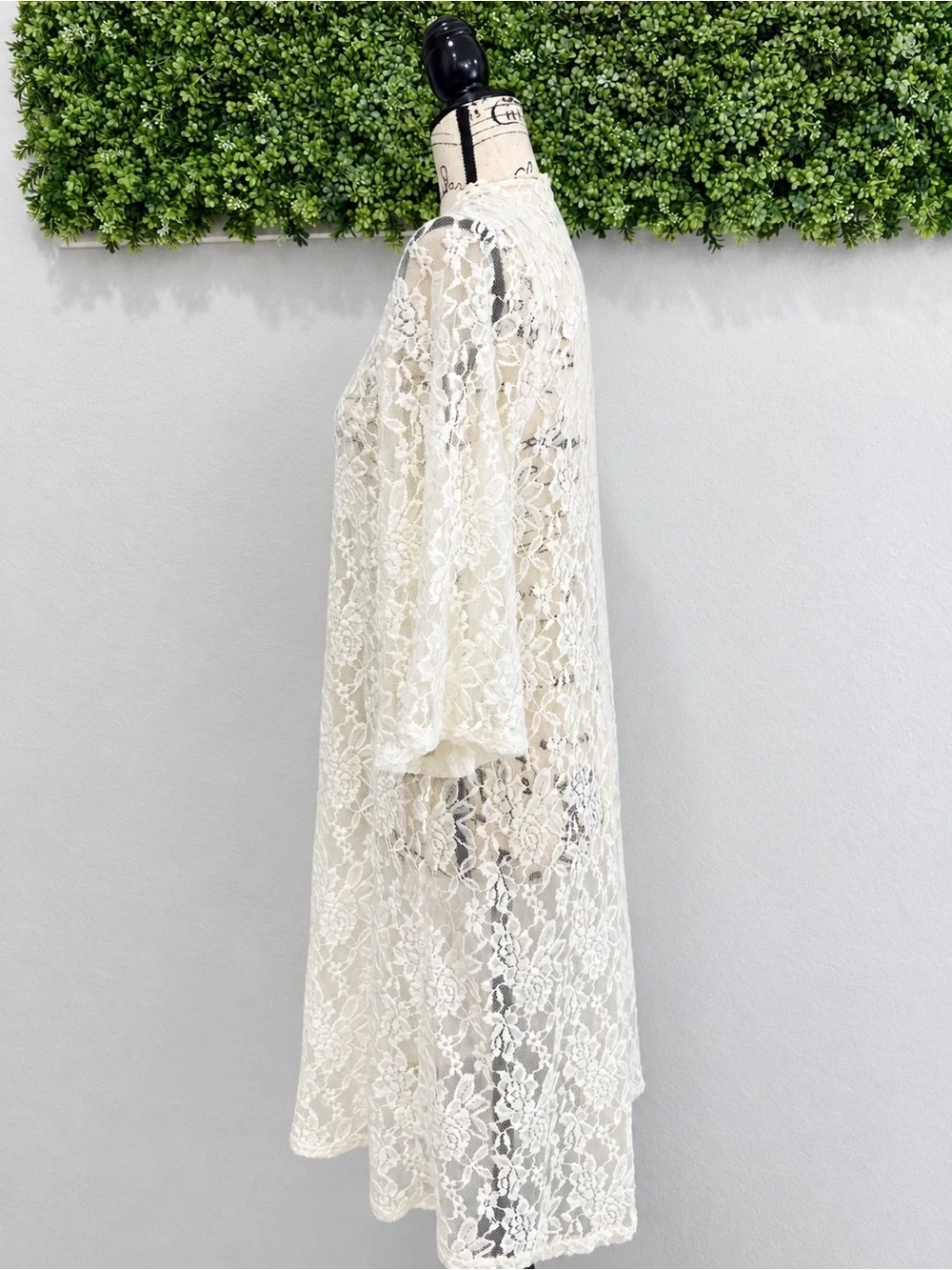 Ivory Floral Lace Kimono Beach Cover Up Boho Size L